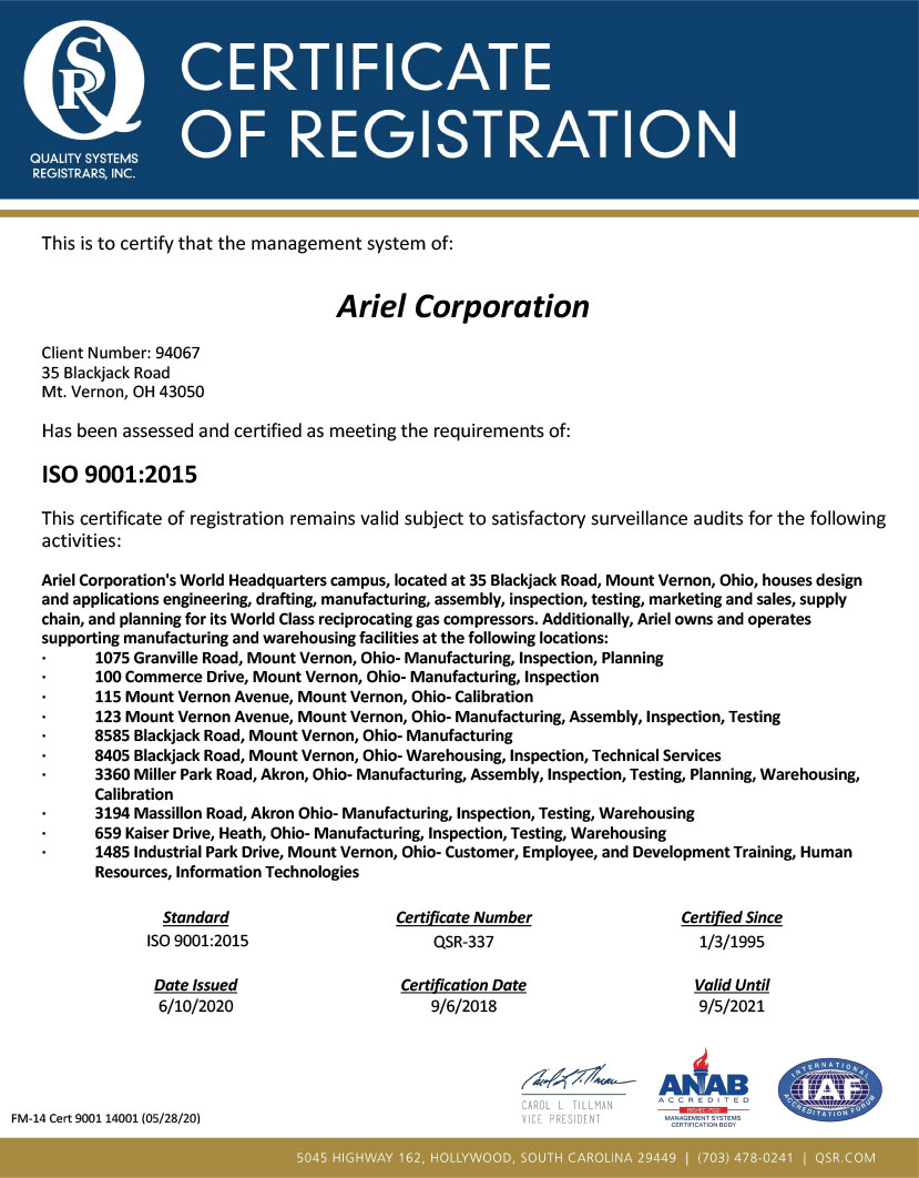 ISO 9001: 2015 QSR Certificate