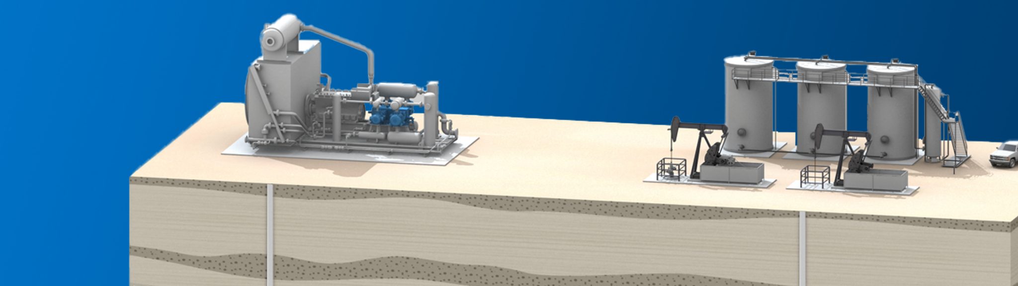 A rendering of a drill site with a Natural Gas Injection well