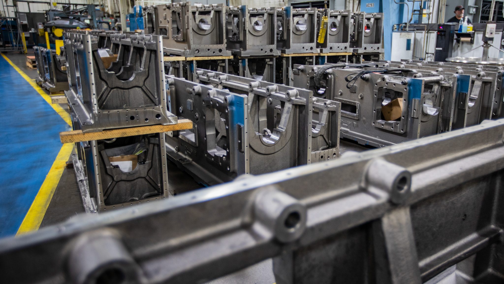 A selection of Ariel compressor frames on the machine shop floor